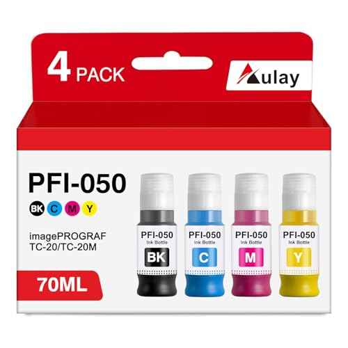 PFI-050 70ml Pigment Ink Tank Set Remanufactured for Canon PFI-050 PFI050 Ink Bottle Compatible with Canon imagePROGRAF TC-20 TC-20M Printer tc20m tc20 Ink (Black Cyan Magenta Yellow)