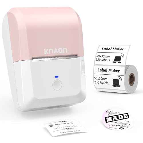2-inch Label Maker Machine with Tape, Portable Thermal Sticker Maker with 230 Labels, Wireless App & Bluetooth Connectivity for Home,Office,Business & School - Compact Label Machine, Pink