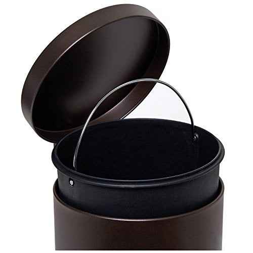 Rocky Mountain Goods Small Trash Can with Step Lid - 1.85 Gallon - Trash can for bathroom, bedroom, office - Heavy duty metal - Foot pedal opening - Removable inside pail with handle (Venetian Bronze)