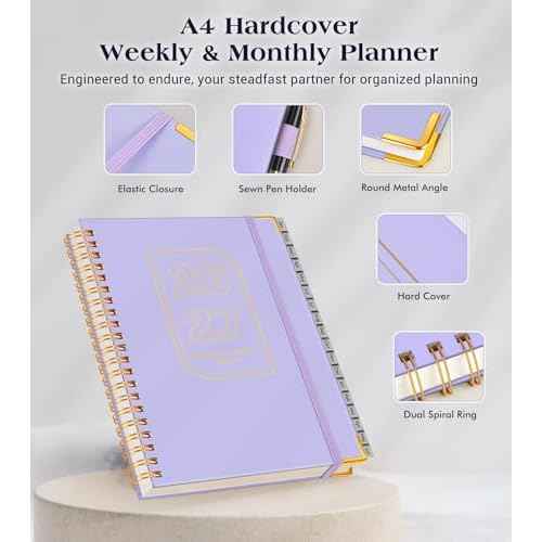 Planner 2026-2027, 18 Months Weekly and Monthly Hardcover Planner, January 2026 - June 2027, 8.5" x 11" A4 Large Daily Calendar Planner Book with Tabs, Spiral Yearly Agenda Organizer Notebook for School Work Home, Purple