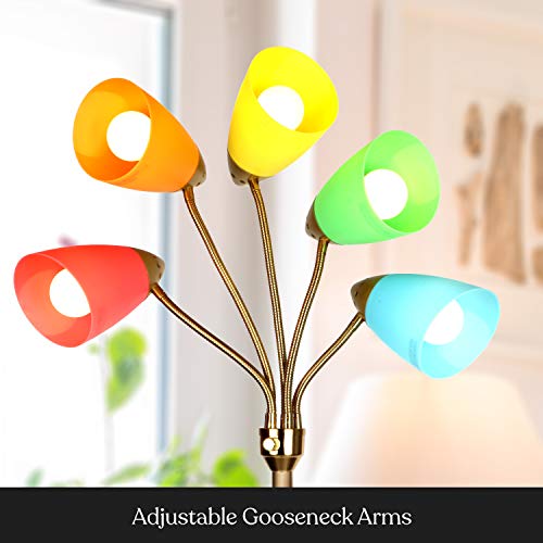 Brightech Medusa LED Floor Lamp ? Multi-Head Dimmable Floor Lamp for Living Rooms & Offices ? Tall Lamp with Interchangeable Shades, Adjustable Standing Lamp for Bedroom Reading ? Brass/Gold