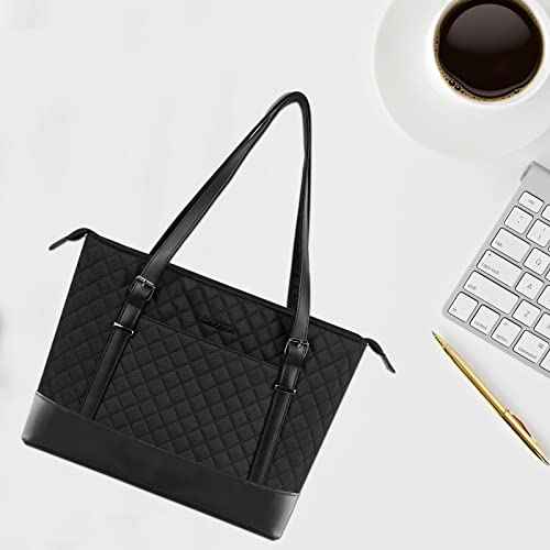 KROSER Laptop Tote Bag 15.6 Inch with USB Port, Large Work Tote Bag Computer Shoulder Bag for Women, Laptop Case for Office Business Travel(Quilted)