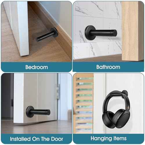 24Pcs Door Stopper, 3.5 Inch Heavy Duty 304 Stainless Steel Door Stop with Rubber Tip, Wall Mounted Door Stopper for Wall Protection, Sound Dampening, Matte Black