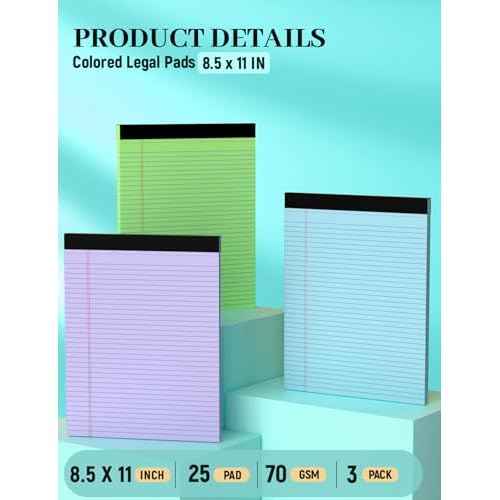 Colored Legal Pads, 3 Pack Writing Pads 8.5 x 11, Note Pads 8.5 x 11 College Ruled, Easy Tear-Off, Note Pads Lined Paper Pads 8-1/2 x 11 Notebook Paper for Office Supplies, 25 Sheets/Pad