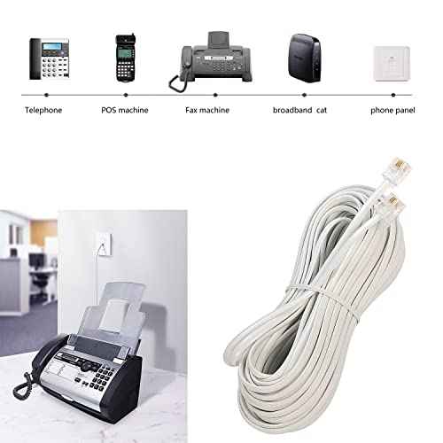 LanSenSu Phone Extension Cord 50 Ft, Phone Cord Telephone Cable with Standard RJ11Plug and 2 in-Line Couplers and 20Cable Clip Holders, White (White, 50 Feet)