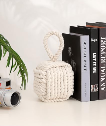Optish Beige Decorative Door Stopper — 4 lb Weighted Rope Knot, for Standard Interior Doors