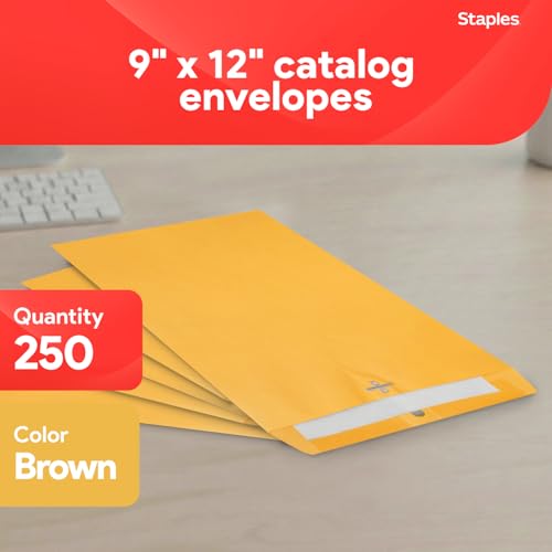 Staples 9x12 Kraft Clasp Envelopes Brown Manila 250 Pack - Secure Closure, Bulk Office Supplies