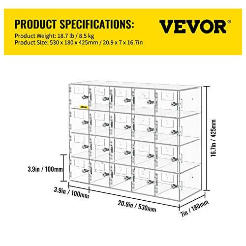 VEVOR Cell Phone Storage Locker, 20 Slots Acrylic Material with Door