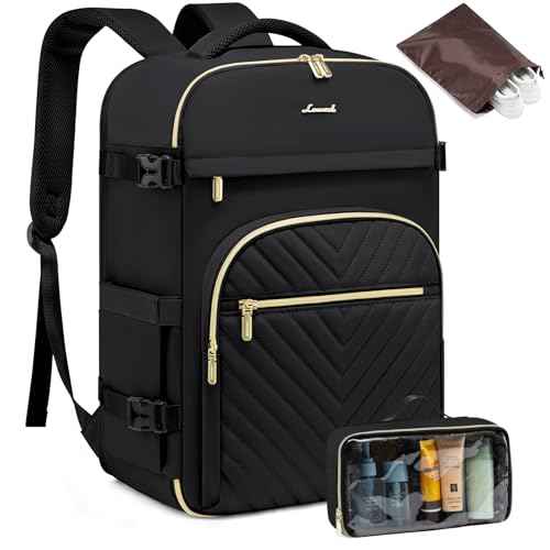 LOVEVOOK Carry On Travel Backpack for Women, TSA Personal Item Travel Bag for Airplanes, Waterproof Carry on Bag Flight Approved 35L Daypack with 2 Packing Cubes, Fits 15.6" Laptop, Black