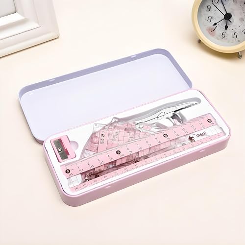 Pink 8-Piece Geometry Math Set with Shatterproof Storage Box for Students