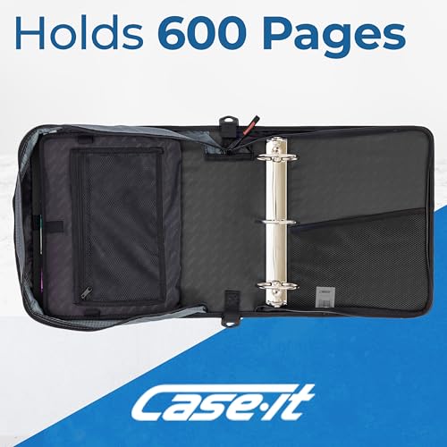 Case-it Jet Black 3-Inch Zipper Binder with 600-Sheet Capacity and 5-Tab Expanding Folder - 1 Pack