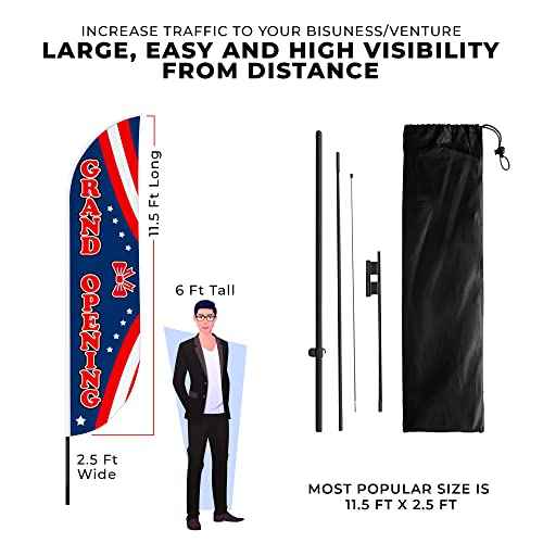 Grand Opening Feather Flag Only (11.5feetX2.5feet) by DreamController | Outdoor Business Advertising Tall Flag | Weather-Resistant Knitted Swooper Flag | Made In USA | HD Print