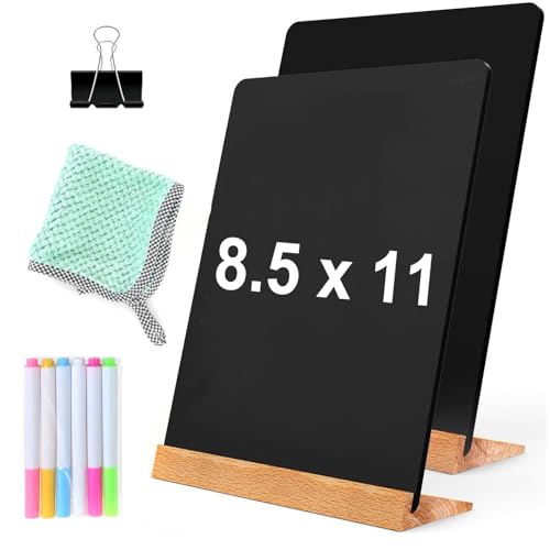 2 Pack 8.7x12 Inch Desktop Chalkboards with Wooden Holders - Versatile Message Signs