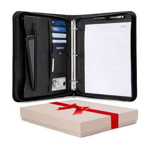 Forevermore Portfolios Portfolio Organizer - 3 Ring Binder with Notepad - 1.5 Inch Rings - Zippered Storage Pockets for Papers, Travel Documents, Presentation Folder, Cards, Passport, Tickets - Black