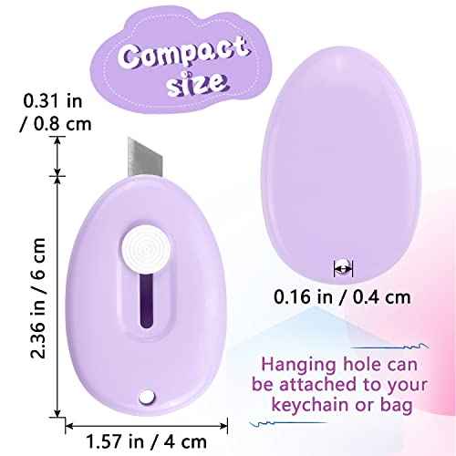 Tamaki 4 Pack Mini Box Cutter Retractable Utility Knife Letter Opener Envelope Slitter, Box Cutter with Key Chain Hole (Blue, Pink, Purple, White)
