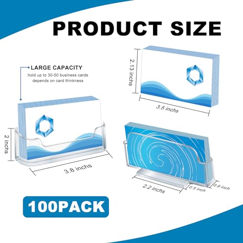 Mototo Acrylic Business Card Holder for Desk, 100 Pack Plastic Business Card Display Clear Business Card Holder Desktop Cards Stand for Home Office Exhibition Desk Table, Fits 30-50 Business Cards