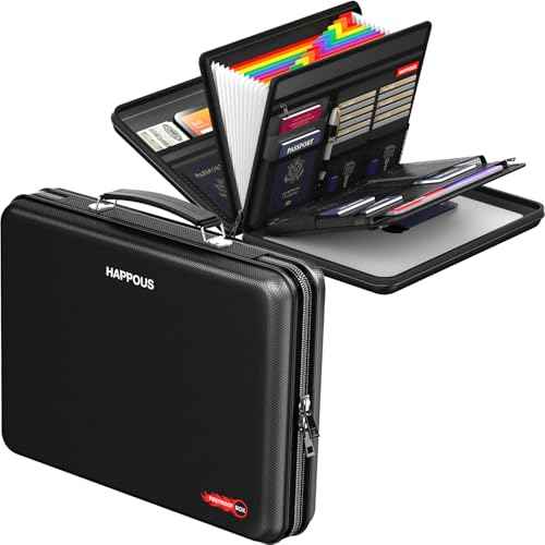 Fireproof Document Organizer, Expanding File Organizer with 13 Pockets, Portable Fireproof Document Box Hard-Shell Document Organizer Storage for Documents Laptop Passports Cards Black