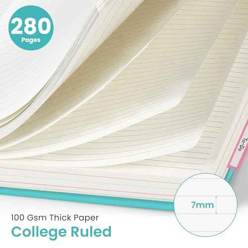 Large Spiral Lined Notebooks for Work With Removable Dividers & Tabs, 8.5"x11" Hardcover 5 Subject Notebook for Note Taking & Organizer, A4 College Ruled Journal for Women & Writing, Aquamarine, 280 Pages