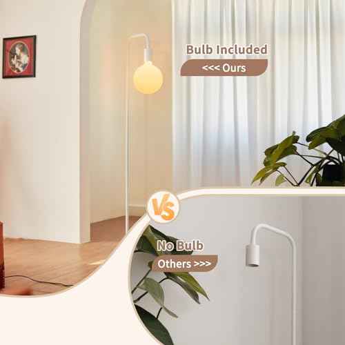 ONEWISH Modern Floor Lamp, Minimalist Standing Lamp with LED Bulb - Matt White Globe Glass 2700k Warm Light. 5.4ft Tall Floor Lamp for Livingroom, Bedroom, Office