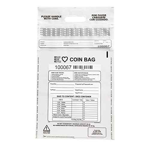 Clear Plastic Coin Bag 12.5" x 21.5" | 50 lb. Capacity | Sequential Barcode Number, Self-Sealing, Permanent Adhesive, Ideal for Handling and Transport of Coins and Casino Chips | 50-Pack
