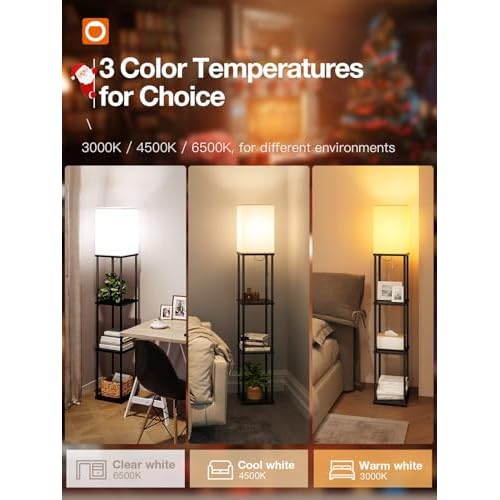 addlon Floor Lamps with Shelves, 4-Tier Modern Shelf Floor Lamp with 3CCT LED Bulb, Display Floor Lamp for Living Room, Bedroom and Office - Black