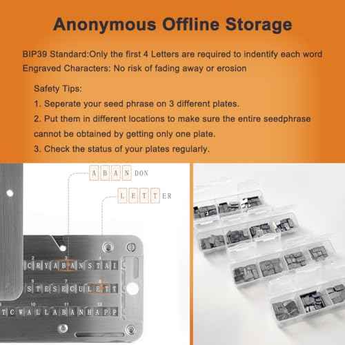 Crypto Seed Storage, Crypto Stanless Steel Capsule Metal Wallet, Cold Storage Backup, 24 Words Bitcoin Key Phrase Storage, Steel Plate, Compatible with Ledger, Trezor, KeepKey