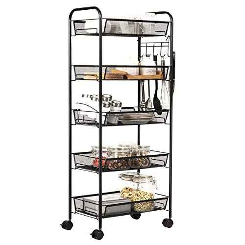 Nightcore Lightweight & Sturdy Storage Trolley, 4 Wheels, Black, Ideal for Bathroom, Kitchen, Garden