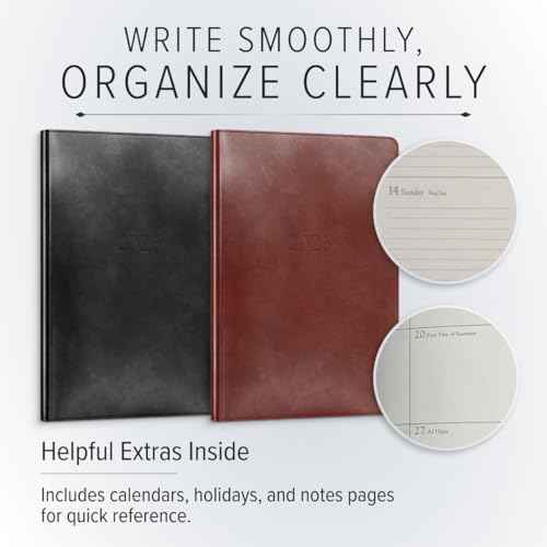 Gallery Leather Daily Planner 2026, Elegantly Bound Daily Calendar Planner and Notebook with Stylish Gold-Gilded Page Edges, 12 Months - Acadia Green - 8 x 5.5 ¡±