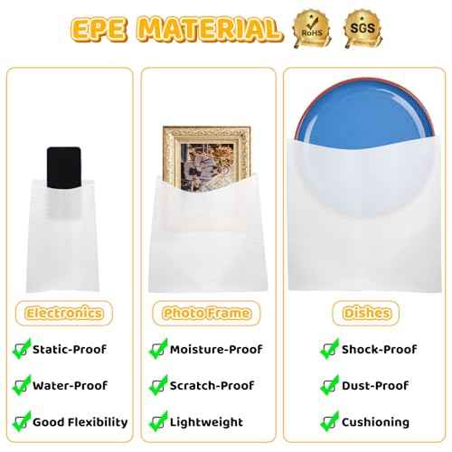 160 Pcs Packing Moving Foam Pouches & Sheets, 5 Sizes Cushion Foam Wrap Pouches with Fragile Stickers for Protect Dishes Cup Glasses Storage Supplies (7.8X7.8", 7.8X12", 12X12", 14X14", 16X16")