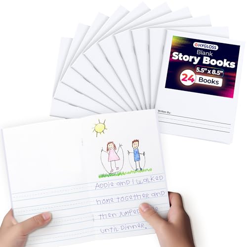 Hygloss 24 Pcs Blank Storybooks for Kids - Bulk Small Notebooks Journals White Soft Cover Notebooks - 5.5x8.5-24 Half-Lined Pages - Blank Books for Kids to Write Stories & Illustrate