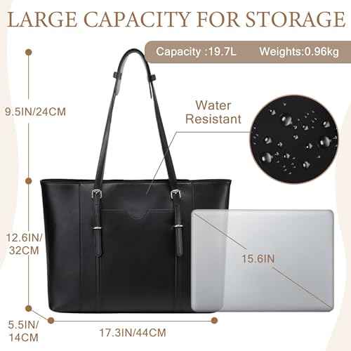 Laptop Tote Bag for Women, PU Leather Water Resistant Travel, Work,Teacher Tote Bag Fits 15.6 inch Laptop