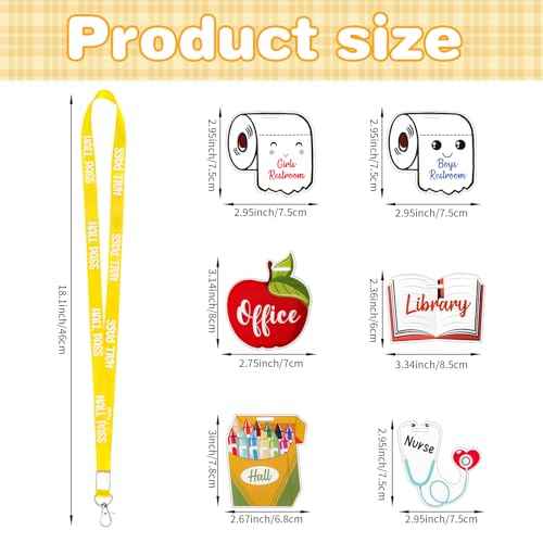 6 Pcs Acrylic Hall Pass Lanyards Unbreakable School Passes Set for Cute Classrooms Hall Restroom Library Office and Nurse School Students Teacher Supplies