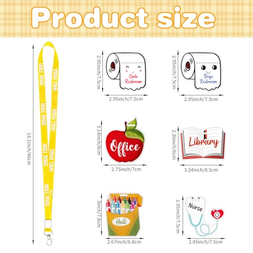 Adecortalk Acrylic Hall Pass Lanyards Set for School & Office, 6 Pack - Cute Classroom Passes for Restroom, Library, Nurse, and More