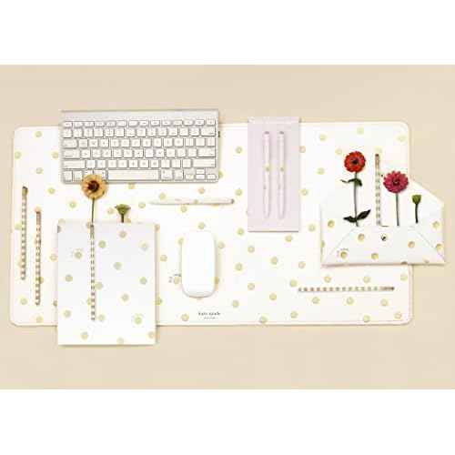 Kate Spade New York Decorative Desk Pad, Vegan Leather Keyboard and Mouse Pad for Desktop, Gold Dot with Script