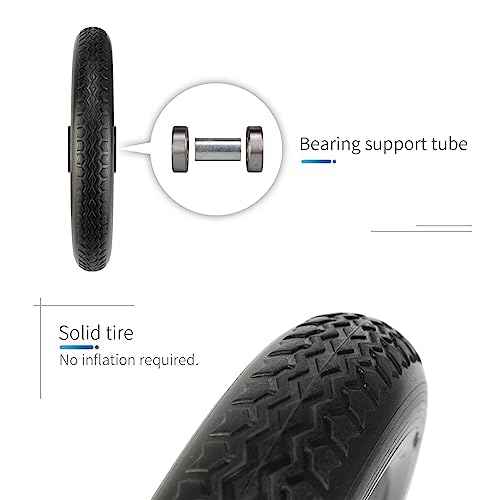 12 Inch Wheelchair Wheels Replacement (1 Pair) 12 1/2 x 2 1/4" Transport Chair Rear Wheel Assembly, Solid Tire Back Wheel for Manual Wheelchairs Replacement Parts, Transfer Chair Accessories