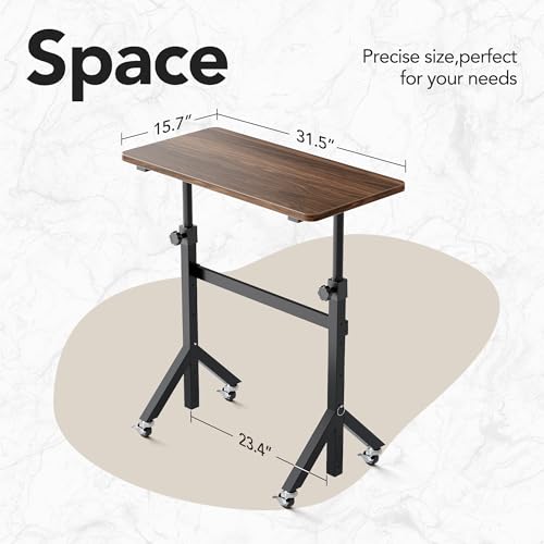 HUANUO Black Walnut Adjustable Height Mobile Standing Desk 28-46 Inches