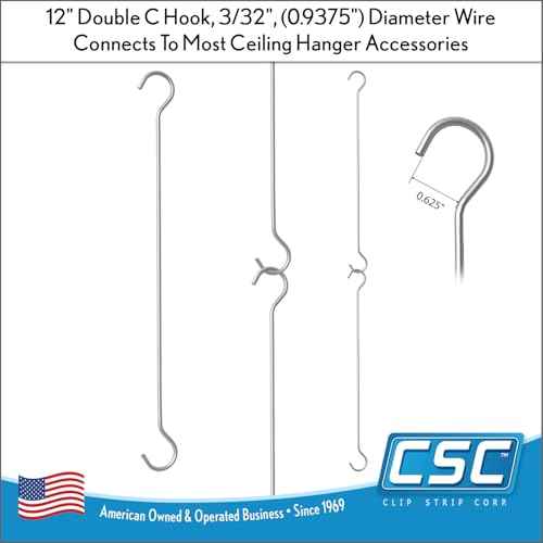Clip Strip 50 Pack Ceiling and Window Double C Display Hook Sign Holders Brand, 12", Steel, 3/32" Diameter, Banner, Poster, and Sign Hanger