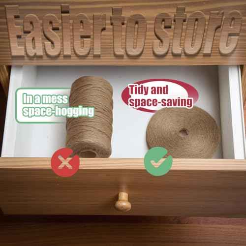 PerkHomy 600 Feet Natural Jute Twine Long Twine String for Crafts Gift Wrapping Packing Gardening Crochet Knitting Macrame Decor (Brown 600feet Flat)