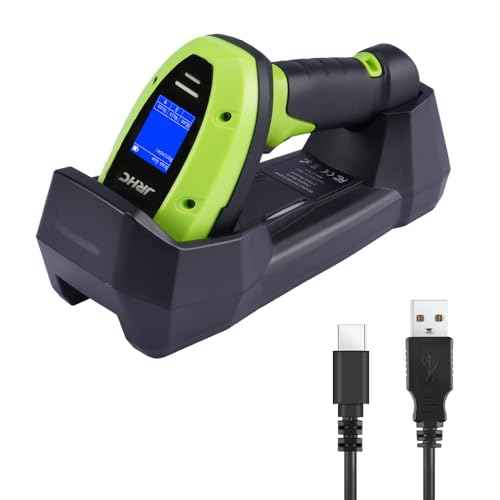 Barcode Scanner Wireless, 1D 2D Automatic Bar Code Scanner with 1.8 Inch Display Screen, Rechargeable Handhold Barcode Reader with 2.4G Wireless Dongle Built in Stand Plug and Play
