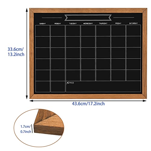 Calendar Chalkboard, 13" * 17", Magnetic Surface Rustic Brown Solid Pine Wood Frame Chalk Board for Planning/School Timetable/Memo, Hanging Board for Office, School and Home(YLHB-QZ-3343)