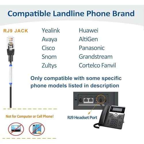 Arama Upgraded Yealink Phone Headset with Microphone Noise Cancelling, RJ9 Office Telephone Headsets Compatible with Yealink T20P T21P T26P T23G T46G T48G Avaya 1608 9608 9611 Grandstream (A600Y1)