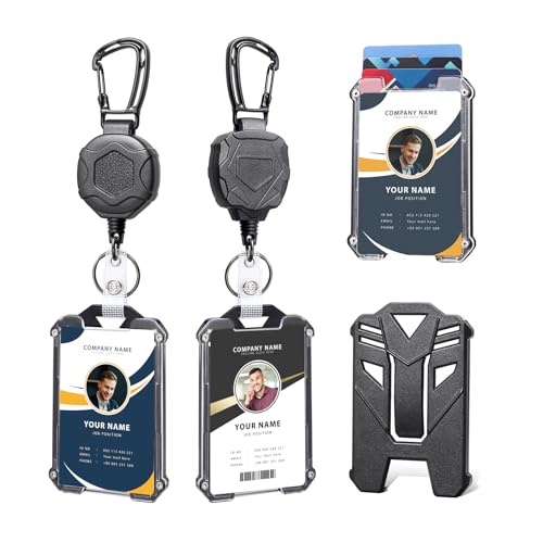 Black 2-Pack Heavy Duty Retractable Badge Reel with Carabiner & Card Holder