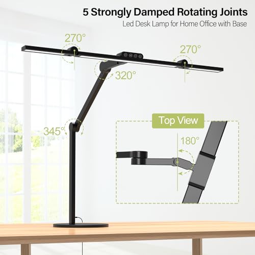 Micomlan Black Adjustable LED Desk Lamp with Atmosphere Lighting, Dimming Swing Arm for Home Office