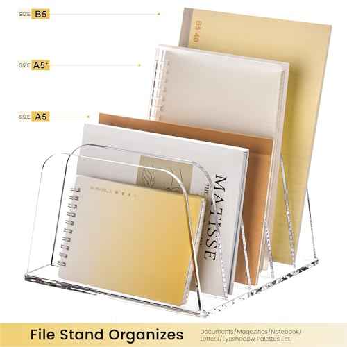 YUXUN Desk File Organizer,5-Section Vertical Clear Acrylic Desk Organizer File Holder Mail Sorter Office Organization for Office Home &Classroom£¨B5£©