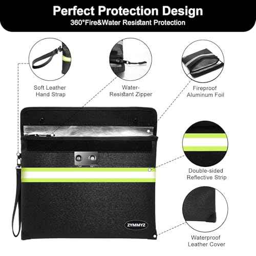 6200¢µ Insulated Fire Proof Money Bag for Cash with Lock,Fireproof Waterproof Document Pouches with Double-Sided Reflective Strip,Money Envelopes for Cash,Valuables,Jewelry
