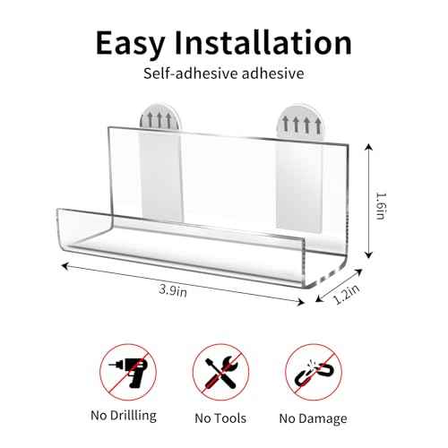 6Pcs Vinyl Record Display Shelf Wall Mount No Drill, Self Adhesive Clear Acrylic Album Holder, Invisible Floating Shelves for CD Shelf, Kids Bookshelf, Suitable for Home Office