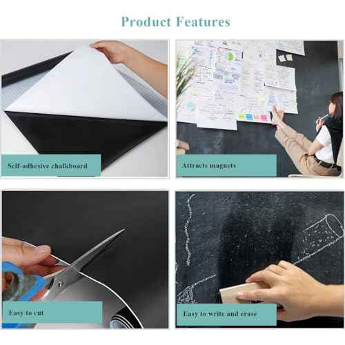 Chalk Board Contact Paper with Adhesive, 24" x 36" Magnetic Chalkboards for Wall, Wallpaper Sheets for Office for School and Kids, Includes Liquid Chalks Markers and Dishcloth and Magnet