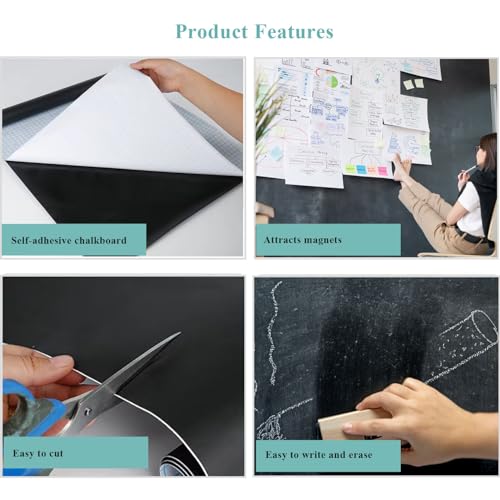 Chalk Board Contact Paper with Adhesive, 40" x 30" Magnetic Chalkboards for Wall, Wallpaper Sheets for Office for School and Kids, Includes Liquid Chalks Markers and Dishcloth and Magnet