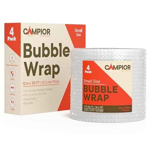 Bubble Wrap for Packing & Moving 4 Pack, 72 FT x 12¡± Bubble Cushioning Wrap with 3/16¡± Small Bubbles & 10 Fragile Stickers, Tear-Perforated Every 12¡±, Lightweight Protective Packaging for Moving