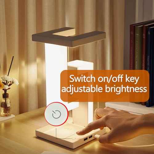 LED Wireless Charging Desk Lamp - Anti-Gravity Suspension Design, 3-Level Touch and Adjustable Brightness, USB-C Port, Suitable for Home Office, Study, Reading, College Dormitory